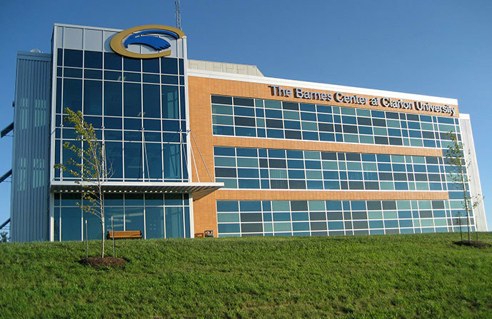 The Barnes Center at Clarion University on a sunny, cloudless day.