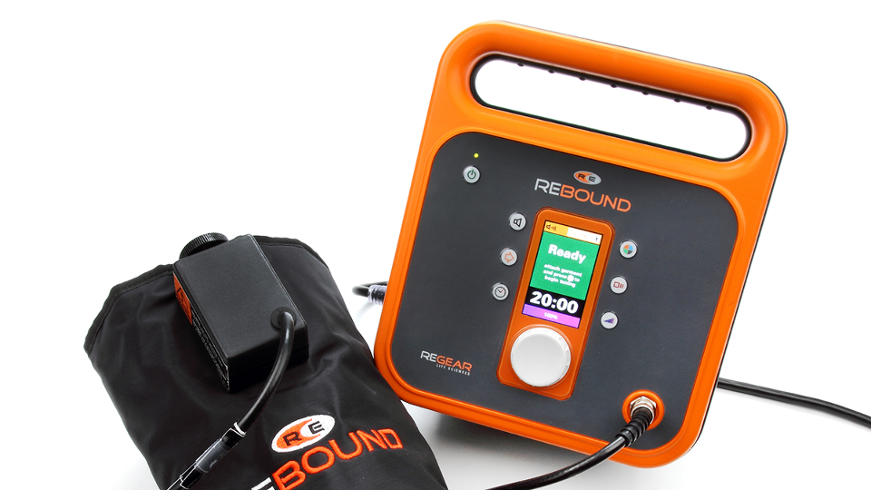 The Regear thermotherapy device is shown with an arm used for warming.