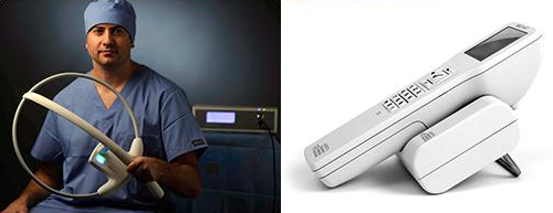 A person in blue medical scrubs holds the ClearCount wand. That image is next to one of the Bilichek in its cradle.